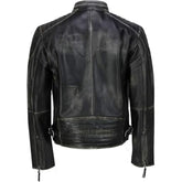 Men's Quilted Panel Biker Style Pure Black Sheepskin Leather Jacket